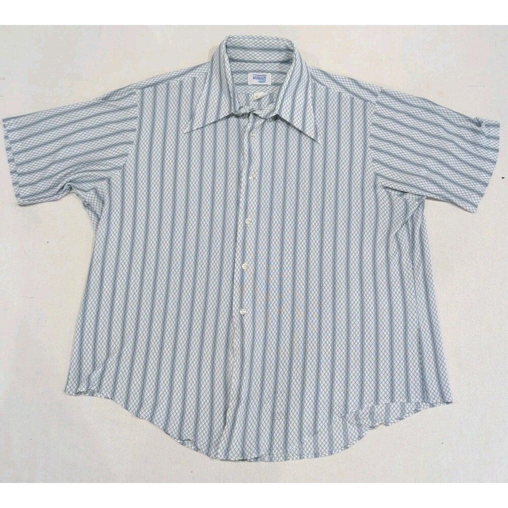 Vintage 1970s Manhattan Nouveau Knits Button-Down Short Sleeve Shirt Men's XL